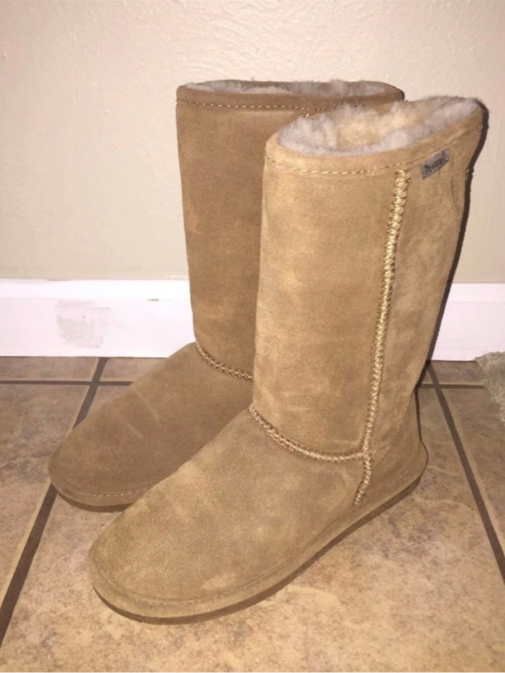 Like brand new chestnut tan Bearpaw women’s 7 suade high boots real rubber sole